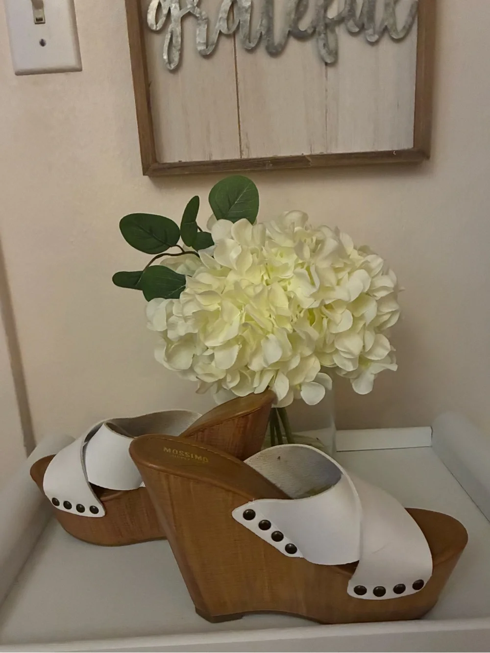 White Women's Wood Wedge Slide Sandals - Unbranded